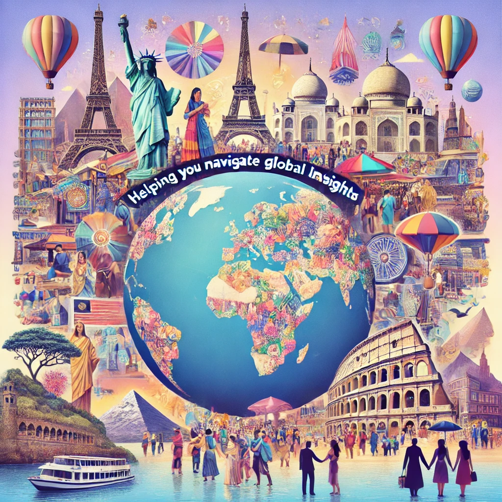 DALL·E 2024-10-19 23.31.59 - A vibrant and diverse collage representing the world. The image includes iconic landmarks like the Eiffel Tower, Great Wall of China, Statue of Libert